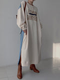 Momentlover Original Loose Long Sleeves Letter Print Split-Side Split-Joint Round-Neck Midi Dresses