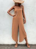 Momentlover Solid Color Wide Leg Sleeveless Spaghetti-Neck Jumpsuits