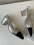 Momentlover Round Cut Pointed-Toe Contrast Color Sling Shoes