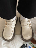Momentlover Split-Joint Round-Toe Belt Buckle Platform Shoes Mary Janes