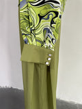 Momentlover Long Sleeves Heaps Collar Printed Shirts Top + High Waisted Pants Bottom Two Pieces Set
