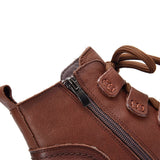 Momentlover Vintage Cow Leather Wool Boots Platform Shoes