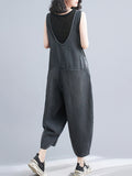 Momentlover Buttoned Loose Cropped Denim Overalls