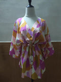 Momentlover Original Loose Printed Contrast Color Tied Buttoned Mini Shirt Dress