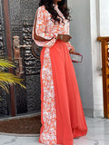 Momentlover Flower Print Long Sleeves Hollow Mock Neck Shirts Top + High Waisted Pants Bottom Two Pieces Set