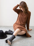 Momentlover Simple Solid Color Round-Neck A-Line Midi Dress