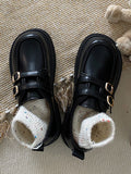 Momentlover Split-Joint Round-Toe Belt Buckle Platform Shoes Mary Janes