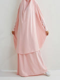 Momentlover Muslim Batwing Sleeves Long Sleeves Solid Color High Neck Shirts Top + Skirts Bottom Two Pieces Set
