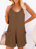 Momentlover Split-Joint Sleeveless Loose U-Neck Rompers
