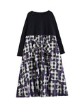 Momentlover Split-Joint Ruffled Printed Loose Long Sleeves Round-Neck Midi Dresses