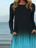 Momentlover Original Long Sleeves Contrast Color Gradient Round-Neck Mini Dresses