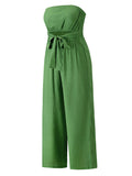 Momentlover Original Cold Shoulder Tied Solid Color Straight Leg Jumpsuits