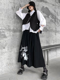 Momentlover Original Loose Lace-Up Hollow Sleeve Blouse+Black Vest+Wide Leg Pants Culotte Three Pieces Set