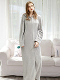 Momentlover Comfortable Hooded Zipper Warm Pajama Robe