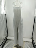 Momentlover Split-Joint Solid Color Pockets Wide Leg Sleeveless Round-Neck Jumpsuits