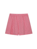 Momentlover Solid Color High-Low Long Sleeves Buttoned Jacquard Lapel Shirts Top +Shorts Bottom Two Pieces Set
