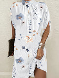 Momentlover Flower Print Short Sleeves Loose Round-Neck Mini Dresses
