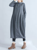 Momentlover Casual Loose Plus Size Solid Color Hooded Midi Dresses