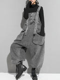 Momentlover Split-Joint Pockets Sleeveless Loose Overalls Jean Pants Bottoms