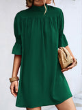Momentlover Solid Color Falbala Loose Half Sleeves Stand Collar Mini Dresses