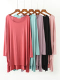 Momentlover Solid Color Modal Plus Size High-Low Long Sleeve Pajamas Dress