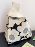 Momentlover Woven Floral Printed Contrast Color Woven Handbag