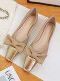Momentlover Square-Toe Split-Joint Shallow Cut Contrast Color Bowknot Flats