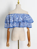 Momentlover Embroidered  Hollow Off-The-Shoulder Shirt Top + Mermaid Skirt Two Pieces Set