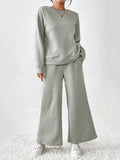 Momentlover Solid Color Long Sleeves Loose Round-Neck Shirts Top + Drawstring Pants Bottom Two Pieces Set