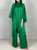 Momentlover Batwing Sleeves Loose Solid Color Stand Collar T-Shirt Tops&Pants Two Pieces Set
