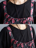 Momentlover Artistic Retro Ramie Cotton Loose 3 Colors Floral Printed Square-Neck Sleeveless Strap Dress