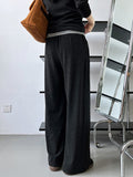 Momentlover Hooded Long Sleeves Buttoned  T-Shirts Top + Vest Top + Wide Leg Drawstring Elasticity Pants Bottom Three Pieces Set
