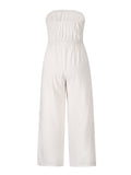 Momentlover Original Cold Shoulder Tied Solid Color Straight Leg Jumpsuits