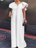 Momentlover Cap Sleeve Loose Solid Color V-Neck Maxi Dresses