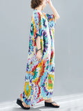 Momentlover Vintage Loose Tie-Dyed Batwing Sleeves V-Neck Maxi Dress