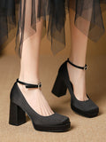 Momentlover Square-Toe Shallow Cut Lace-Up Pumps Mary Janes