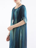 Momentlover Artistic Retro 2 Pieces Printed Round-Neck Loose Maxi Dress