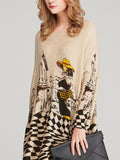 Momentlover Vintage Loose Printed Split-Joint Sweater