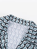 Momentlover Printed Long Sleeves Lapel Outwear Top + Flared Trousers Bottom Two Pieces Set
