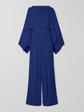 Momentlover Long Sleeves Wrap Solid Color Zipper Jumpsuits