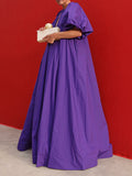 Momentlover Loose Short Sleeves Elasticity Hollow Solid Color Tied Round-neck Maxi Dresses