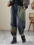 Momentlover Contrast Color Fringed Split-Joint Long Sleeves Printed Outwear + Harem Pants  Two Pieces Set
