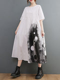 Momentlover Original Loose Polka-Dot Pleated Midi Dress