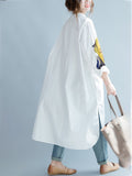 Momentlover White Asymmetric Printed Split-Side Long Sleeves Shirt Dress