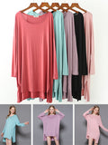 Momentlover Solid Color Modal Plus Size High-Low Long Sleeve Pajamas Dress