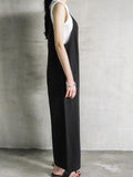 Momentlover Black&Khaki Casual Spaghetti-Neck Loose Wide-Leg Overalls