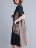 Momentlover Original Loose Split-Joint Contrast Color Midi Dress