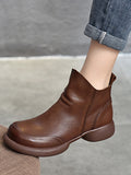 Momentlover Zipper Solid Color Round-Toe Boots