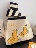 Momentlover Cartoon Printed Woven Handbag Bags Accessories