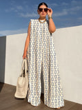 Momentlover Urban Sleeveless Loose Printed Split-Joint Jumpsuits Bottoms